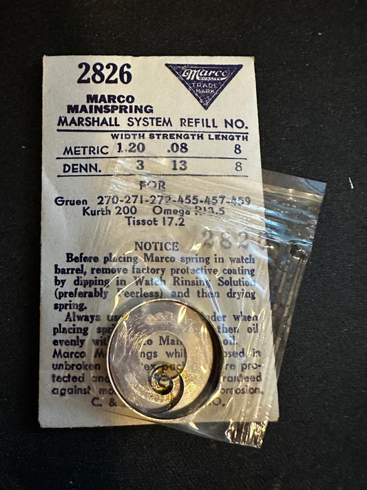 Marco Mainspring #2826 for Kurth 200, Gruen 270, 271, 272, 455, 457, 459, Tissot 17.2 - Steel