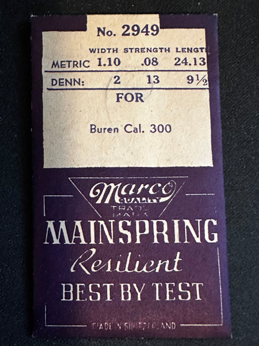 Marco Mainspring #2949 for Buren caliber 300 - Steel