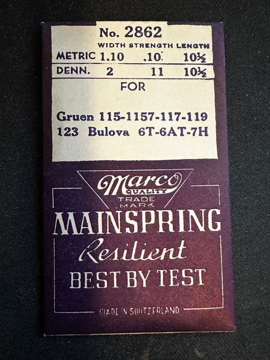 Marco Mainspring #2862 for Gruen 115, 1157, 117, 119, 123, Bulova 6T, 6AT, 6H - Steel