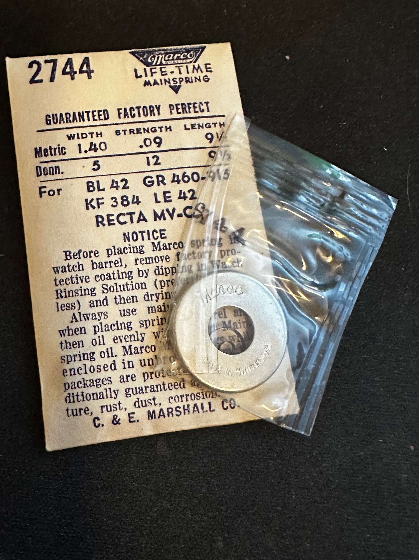 Marco Mainspring #2744 for Gruen 460, 915, Kurth 384, LeCoultre 42, Recta MC-C - Steel