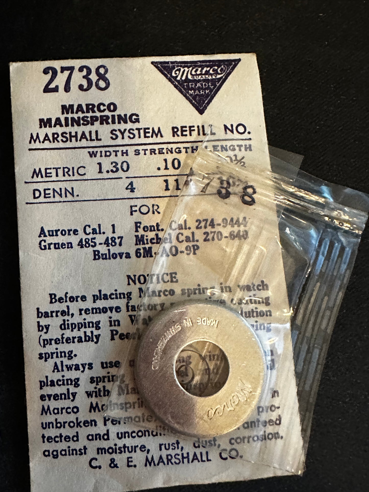 Marco Mainspring #2738 for A. Michel 270, 640, Font 274, 9444, Gruen 485, 487 - Steel