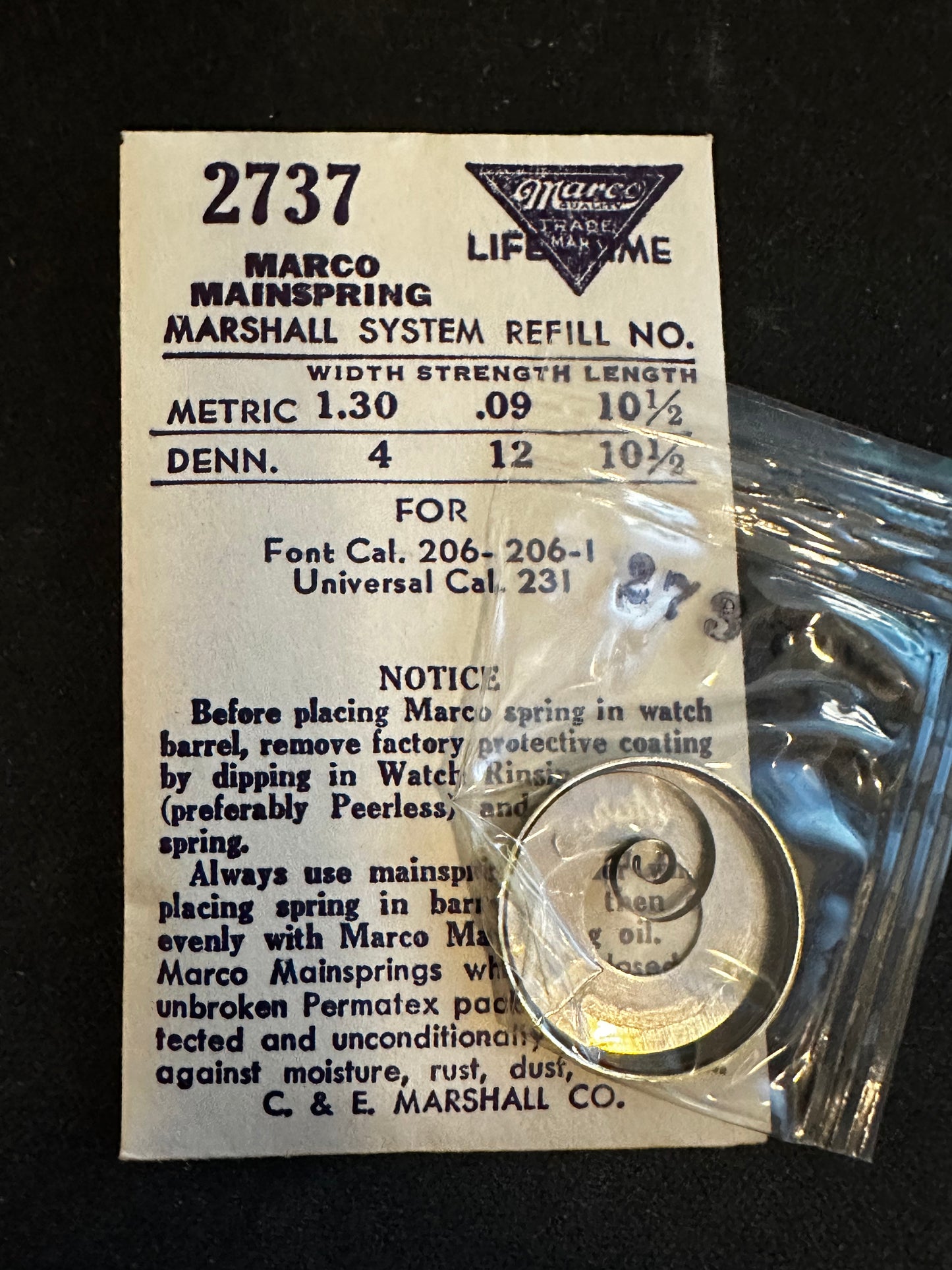 Marco Mainspring #2737 for Universal 231, Font 206, 206-1 - Steel