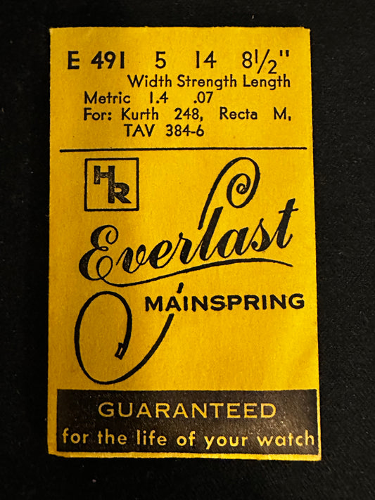 HR Everlast Mainspring E491 for Kurth 248, Tavannes 384, 386, Recta M - Steel