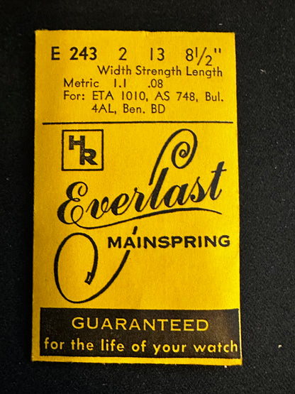 HR Everlast Mainspring E243 for ETA 1010, AS 748, Bulova 4AL, Benrus BD - Steel