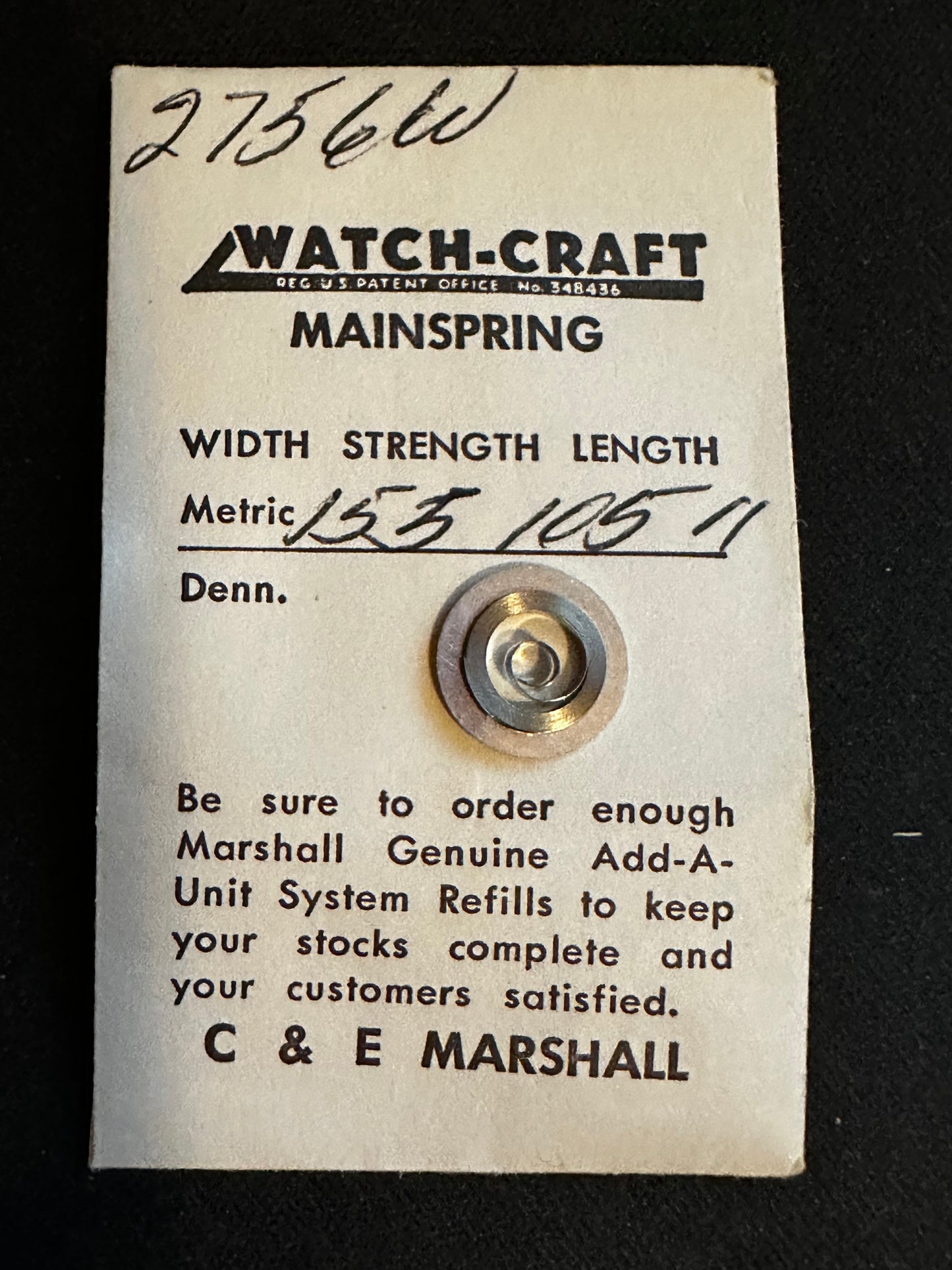 WATCH-CRAFT Mainspring 2756W for ETA 900, 1015 - Alloy