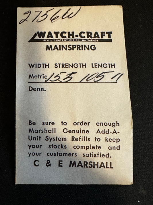 WATCH-CRAFT Mainspring 2756W for ETA 900, 1015 - Alloy