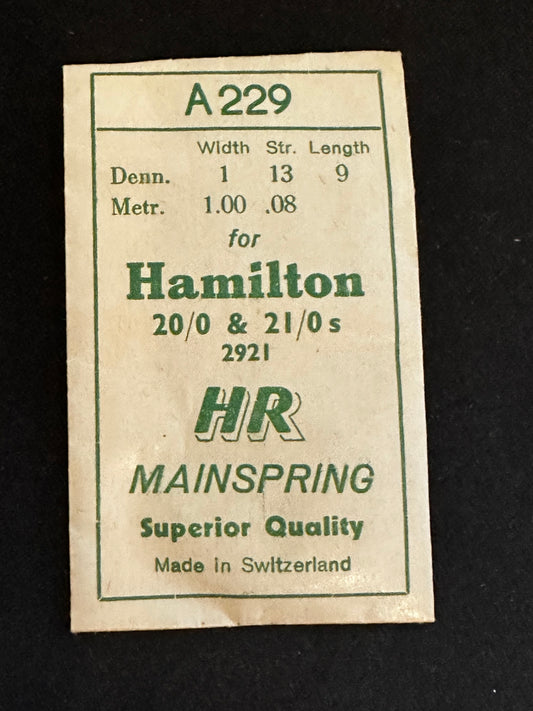 HR Mainspring A229 for Hamilton 20/0s & 21/0s No. 2921 - Steel