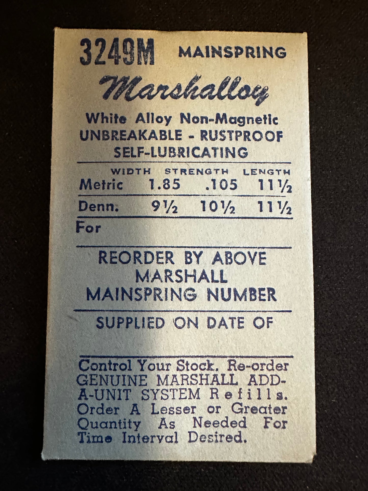 Marco Marshalloy Mainspring 3249M for Amida 500, 501, 502, 506, 507, Peseux 170, Wittnauer 11P - Alloy