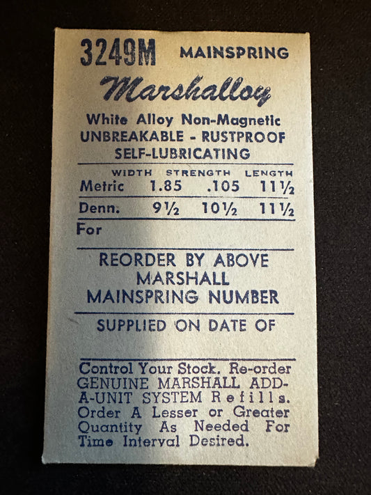 Marco Marshalloy Mainspring 3249M for Amida 500, 501, 502, 506, 507, Peseux 170, Wittnauer 11P - Alloy