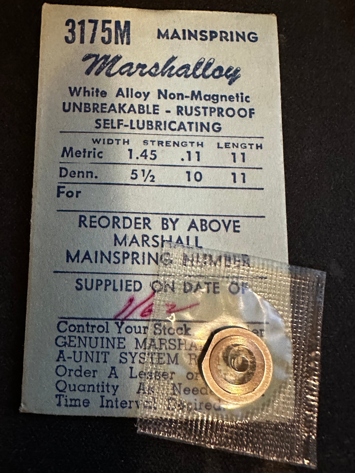 Marco Marshalloy Mainspring 3175M for Venus 226, 227, Jeambrun 26D, LIP D26 - Alloy