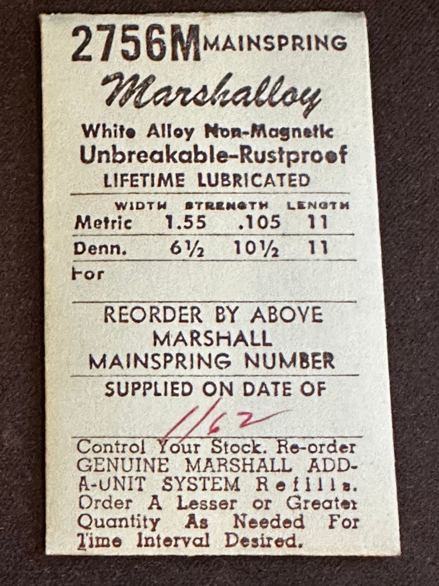 Marco Marshalloy Mainspring 2756M for ETA 900, 1015 - Alloy