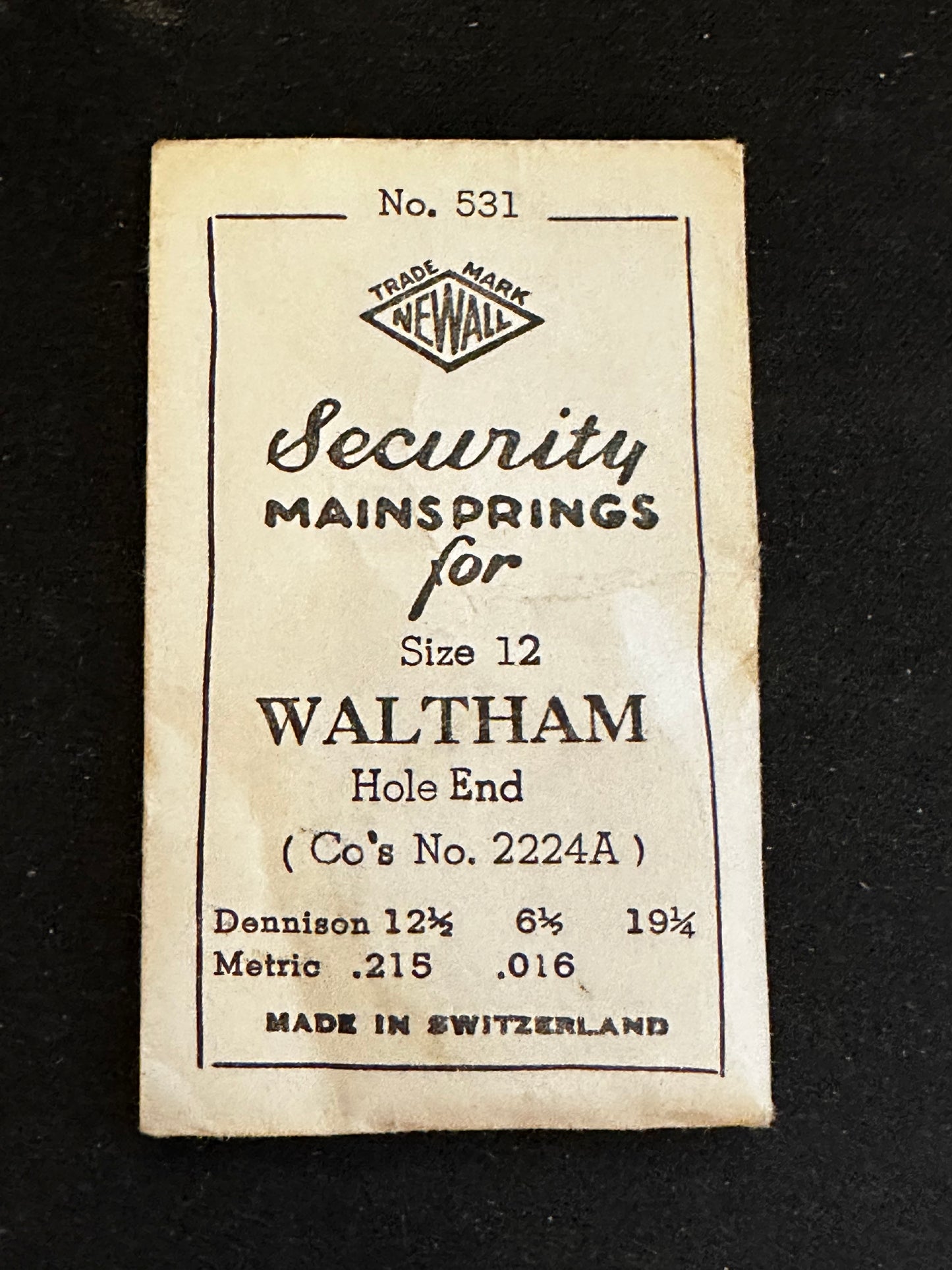 Newall Security Mainspring #531 for 12s Waltham No. 2224A - Steel
