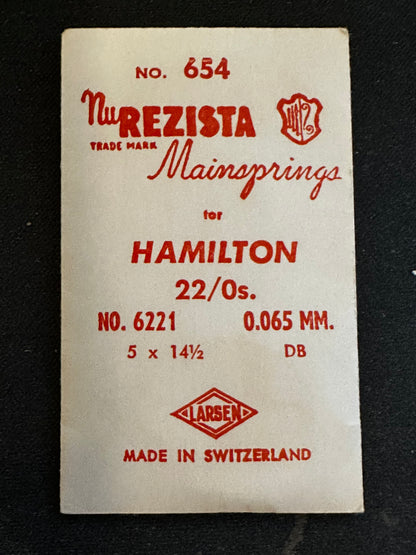 NuREZISTA Mainspring #654 for Hamilton 22/0s Factory No. 6221 - Steel