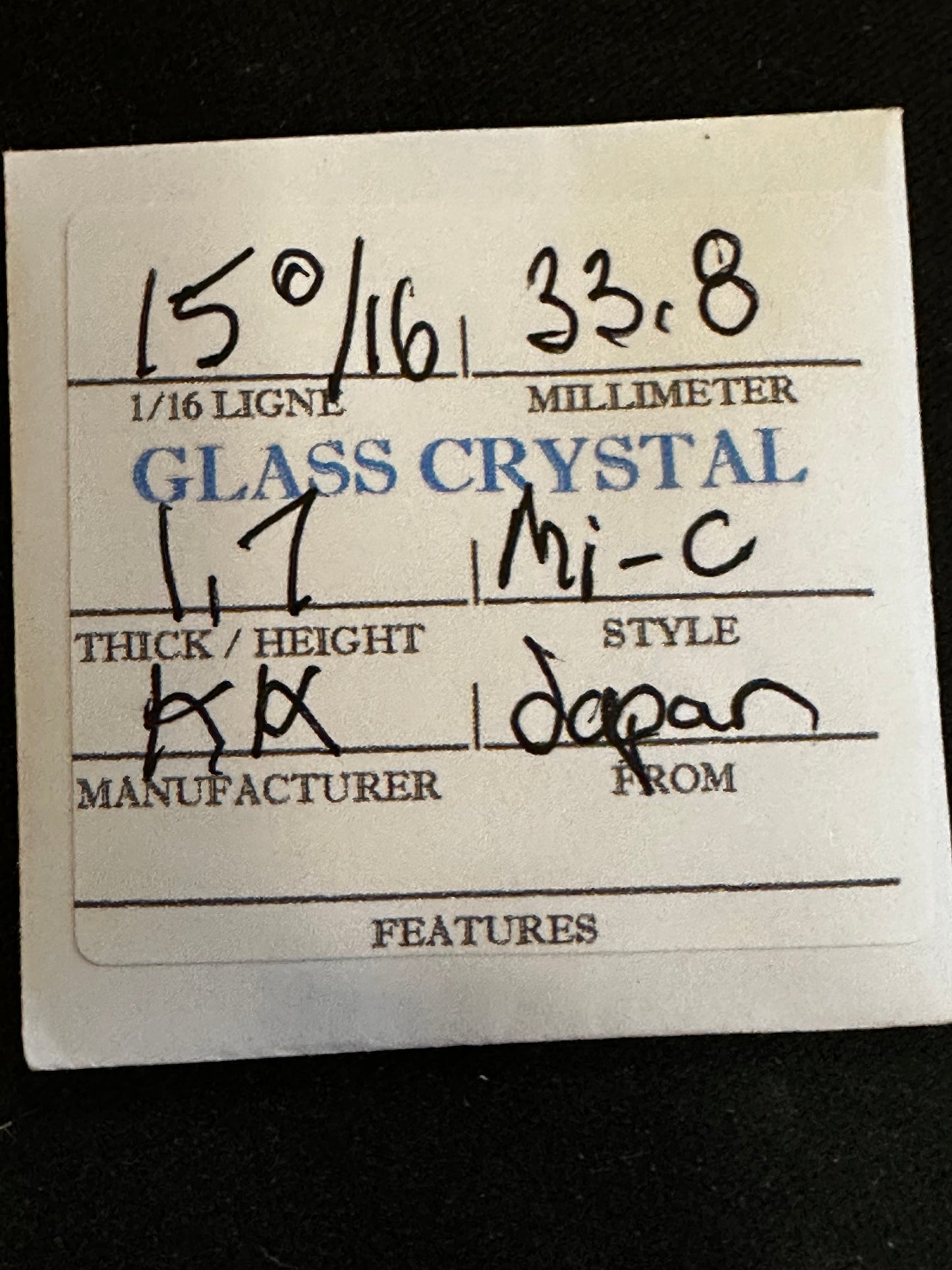 KK Vintage Glass Small Pocket Watch Crystal 15-0/16 (33.8mm) - NOS