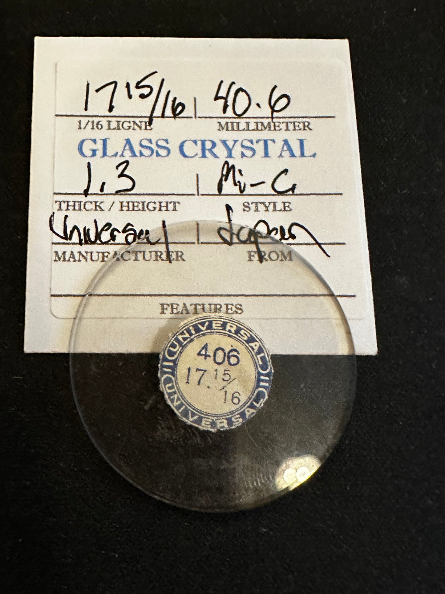 Universal Vintage Glass Watch Crystal 17-15/16 (40.6mm) - NOS