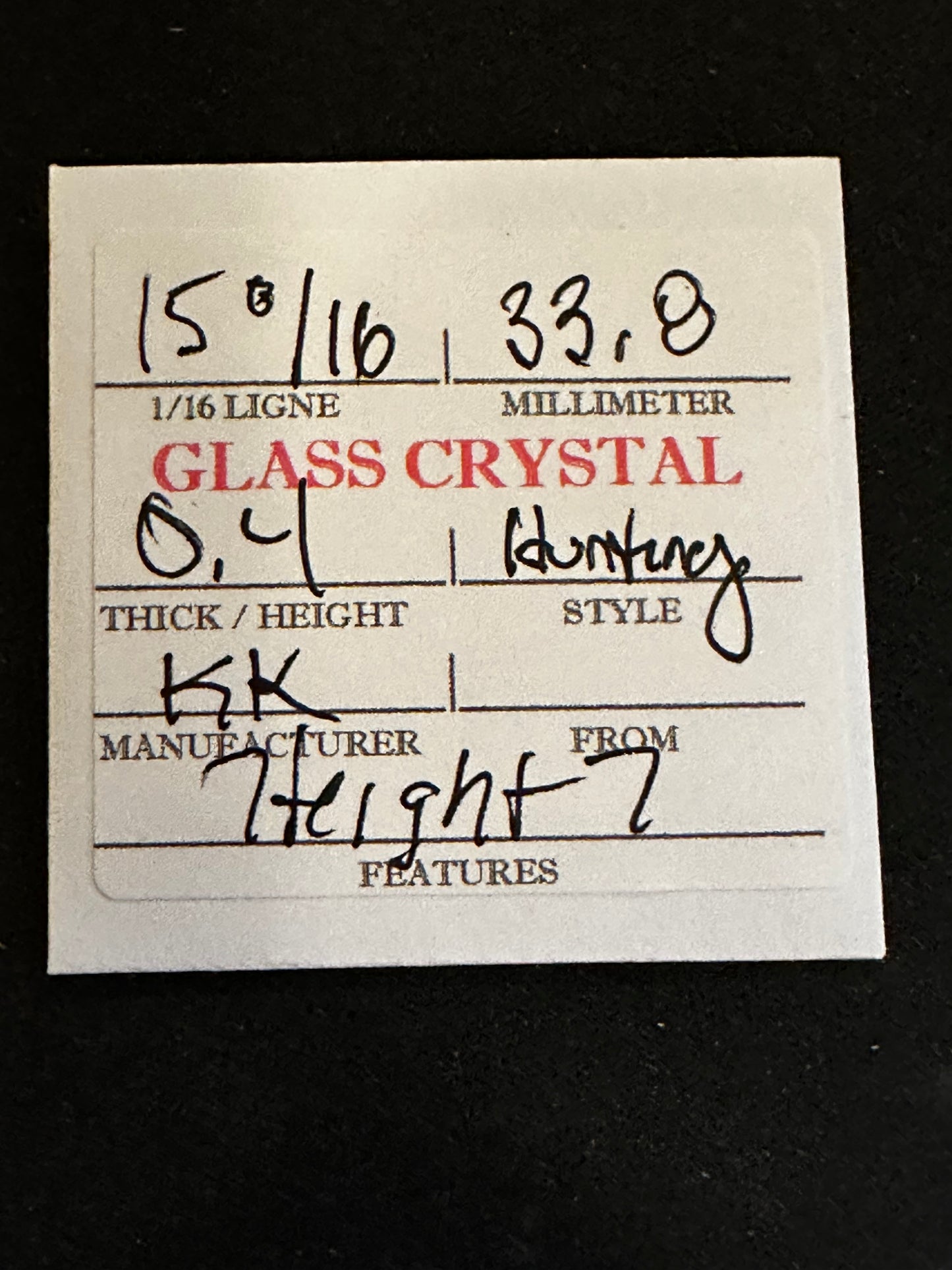KK Vintage Glass Hunting Case Watch Crystal 15-0/16 (~33.8mm) - NOS