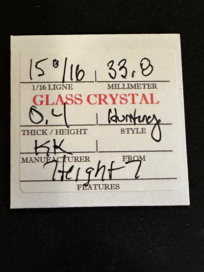 KK Vintage Glass Hunting Case Watch Crystal 15-0/16 (~33.8mm) - NOS