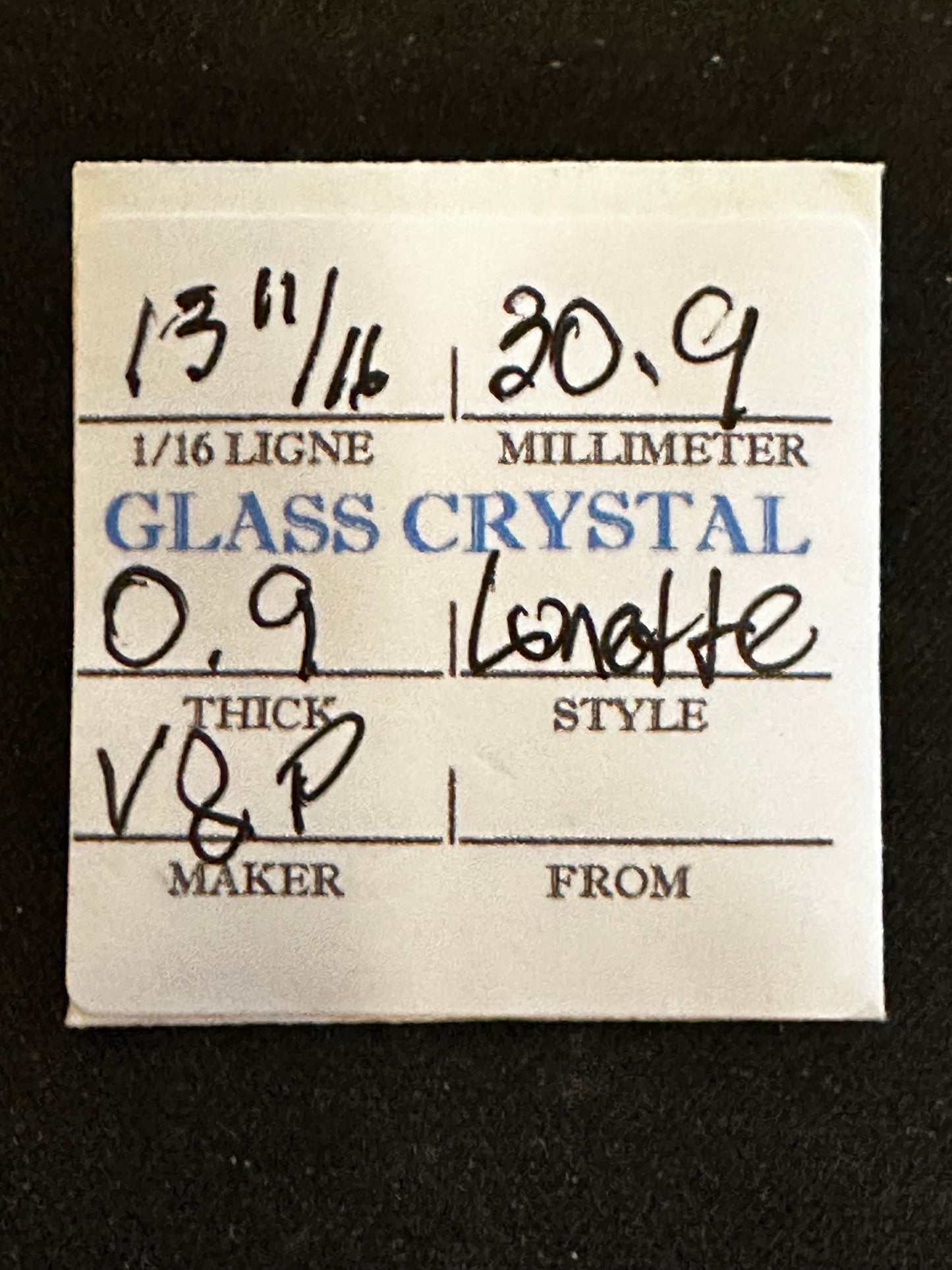 V&P Vintage Glass Watch Crystal 13-11/16 (30.9mm) - NOS