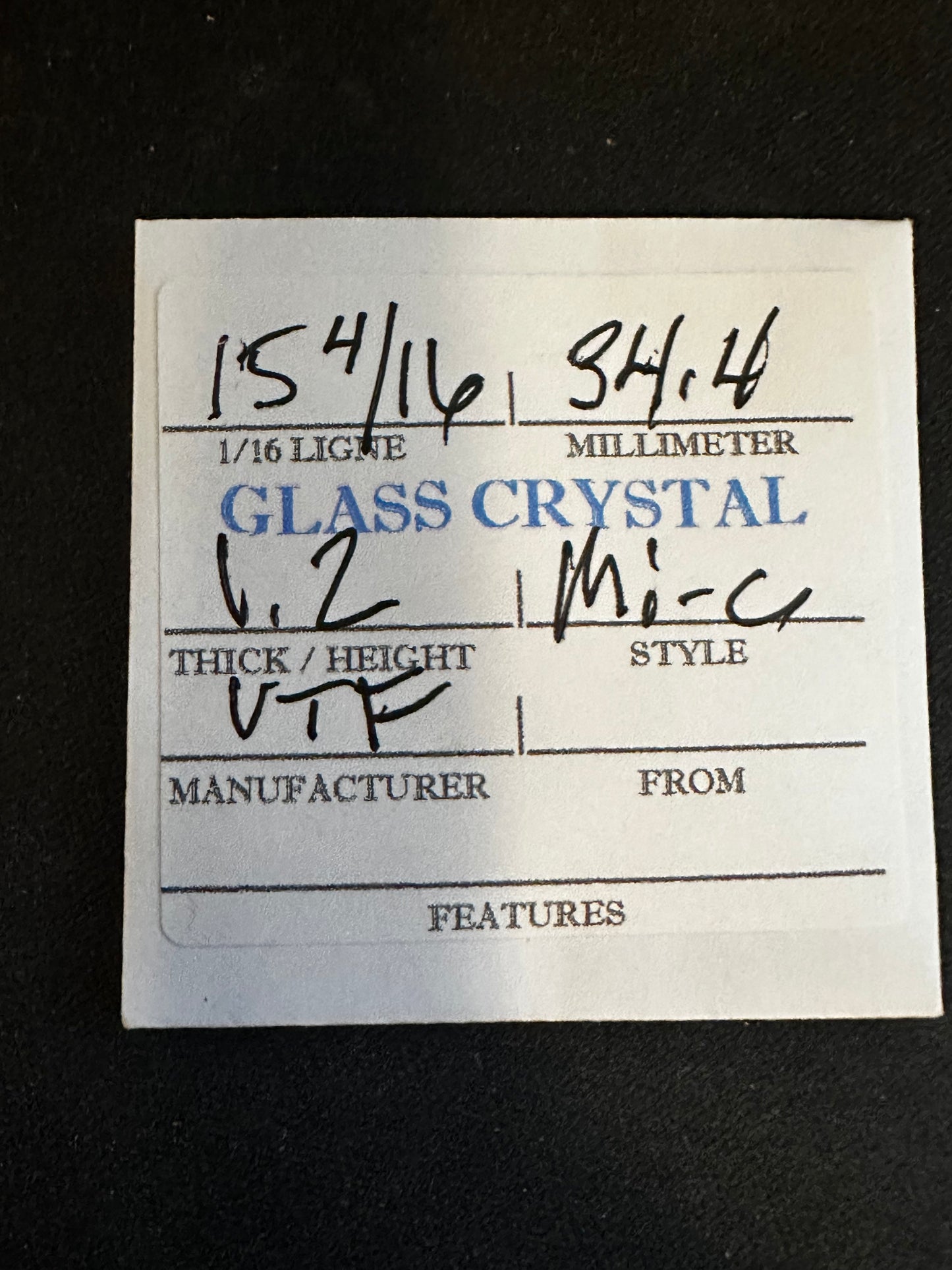 VTF Vintage Glass Pocket Watch Crystal 15-4/16 (~34.4mm) - NOS
