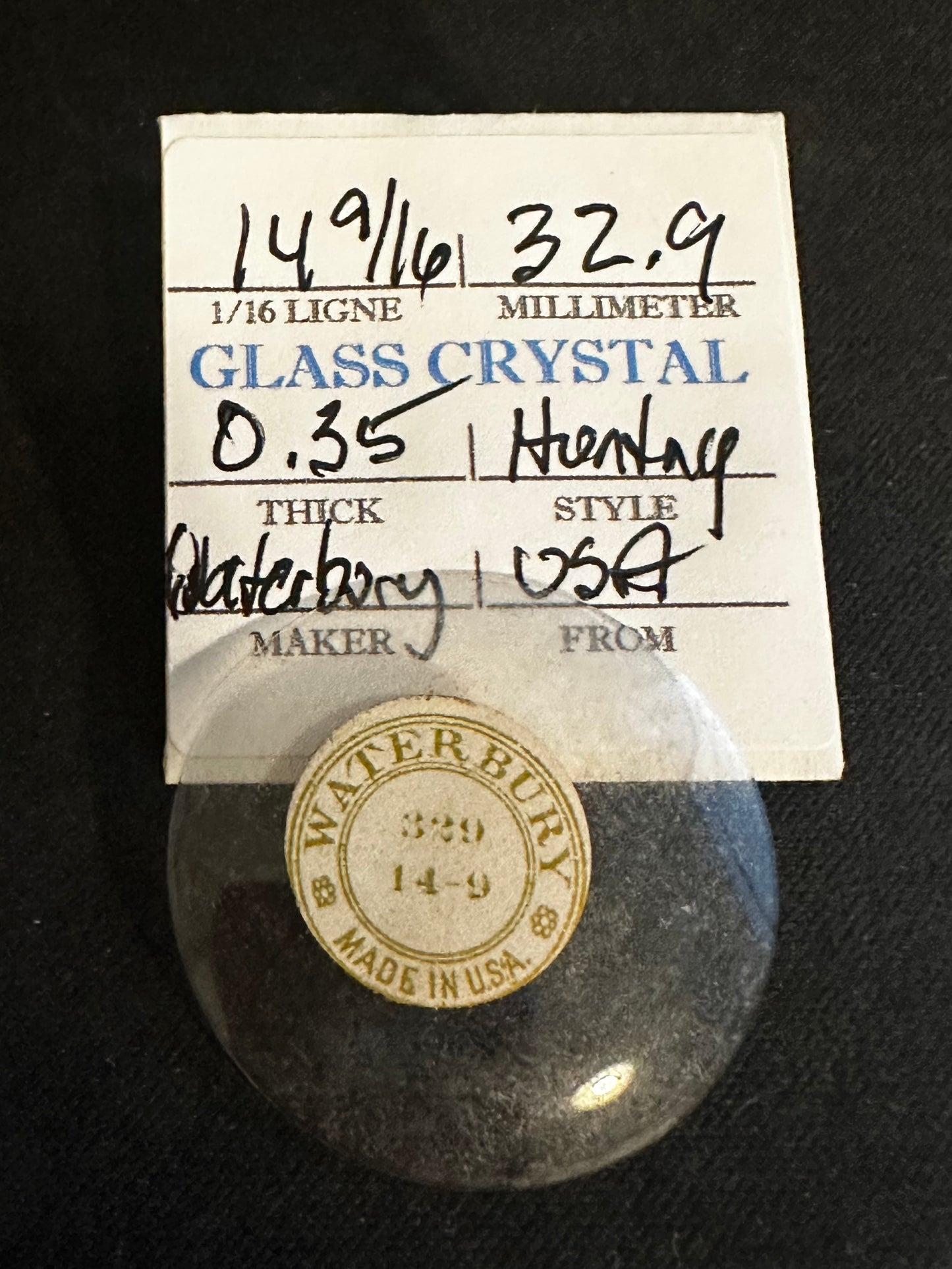 Waterbury Vintage Glass Hunting Case Watch Crystal 14-9/16 (~32.9mm) - NOS