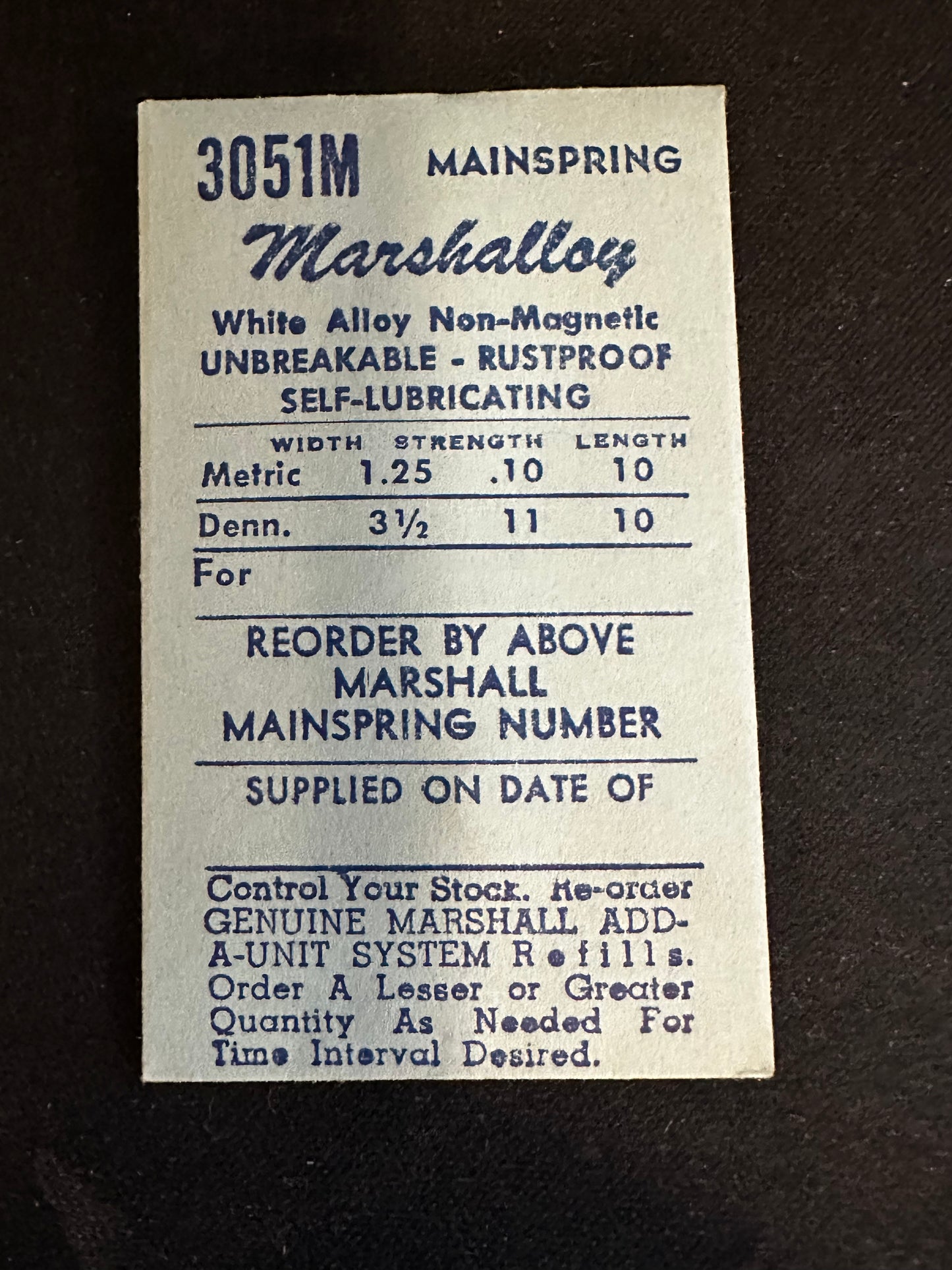 Marco Marshalloy Mainspring 3051M for ETA 1228, Eterna 1225, Glycine 166, Hamilton 653, 655 - Alloy