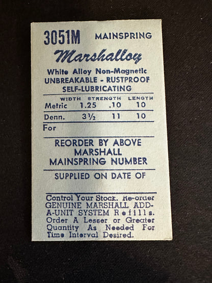 Marco Marshalloy Mainspring 3051M for ETA 1228, Eterna 1225, Glycine 166, Hamilton 653, 655 - Alloy