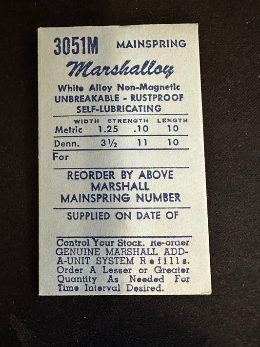 Marco Marshalloy Mainspring 3051M for ETA 1228, Eterna 1225, Glycine 166, Hamilton 653, 655 - Alloy