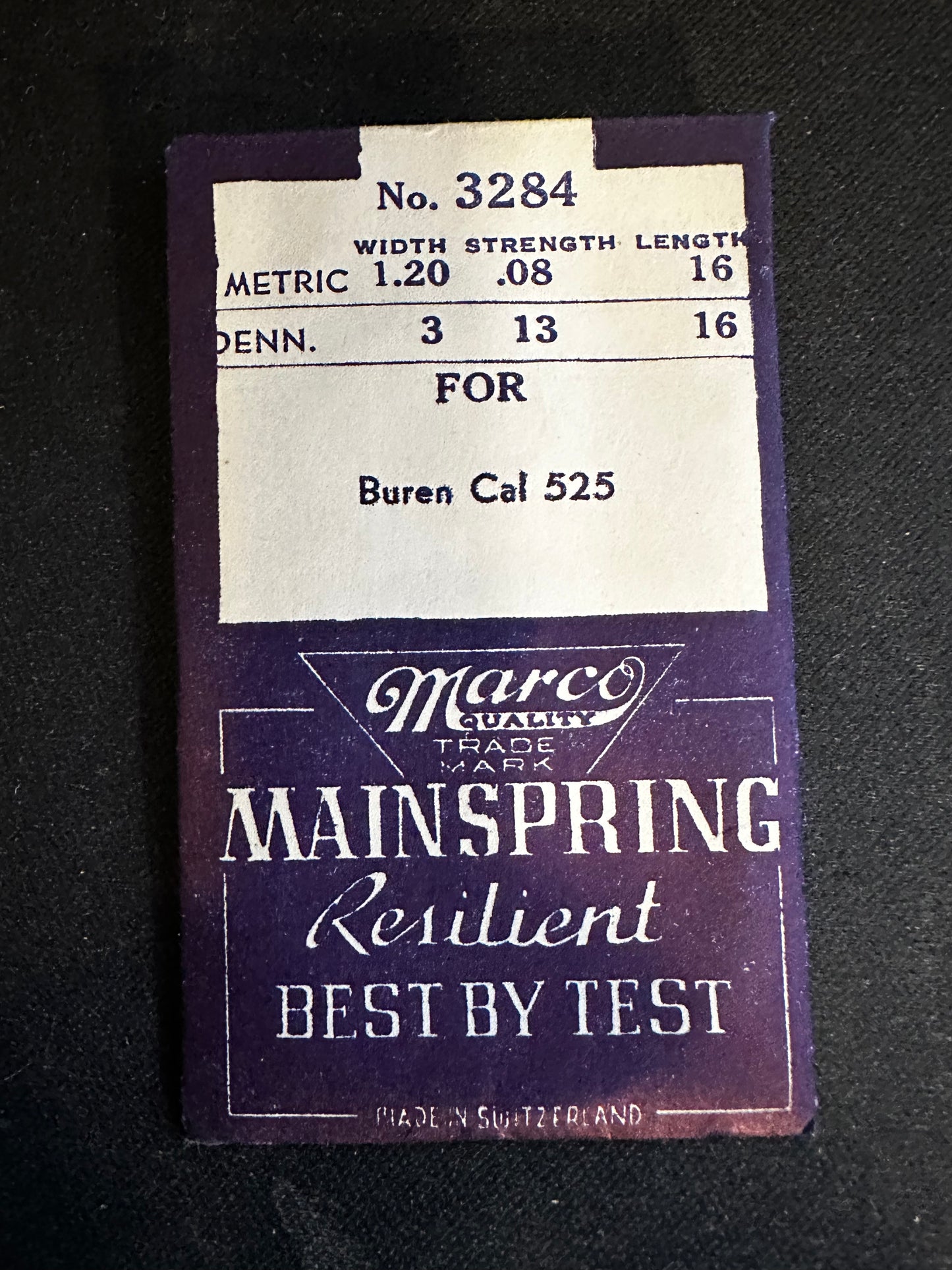 Marco Mainspring #3284 for Buren caliber 525 movements - Steel