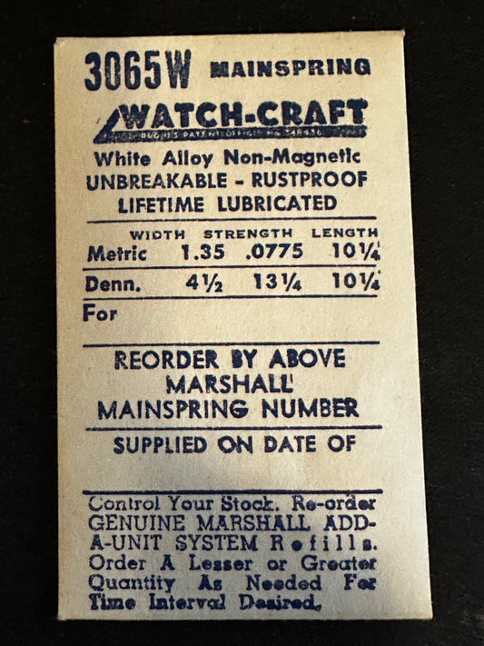 WATCH-CRAFT Mainspring 3065W for Font 120, 123, 123-1, Benrus AI - Alloy