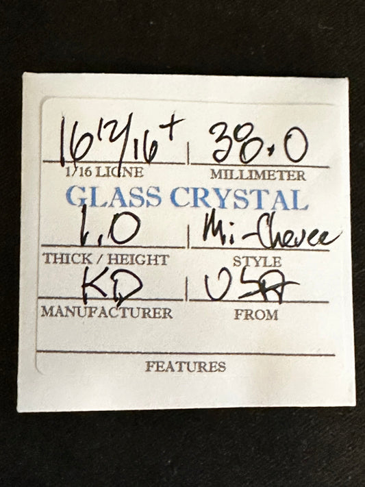 K D Mi-Chevee Vintage Glass Pocket Watch Crystal 16-12/16+ (38.0mm) - NOS