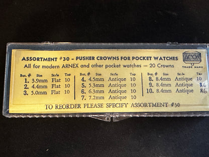 ACON Assortment #30 of Pusher Crowns for Pocket Watches in Box