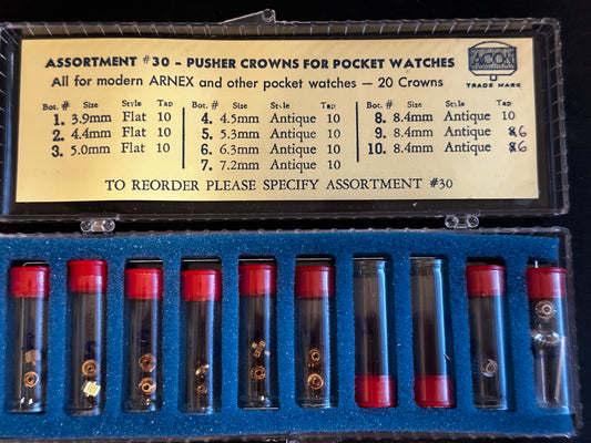 ACON Assortment #30 of Pusher Crowns for Pocket Watches in Box