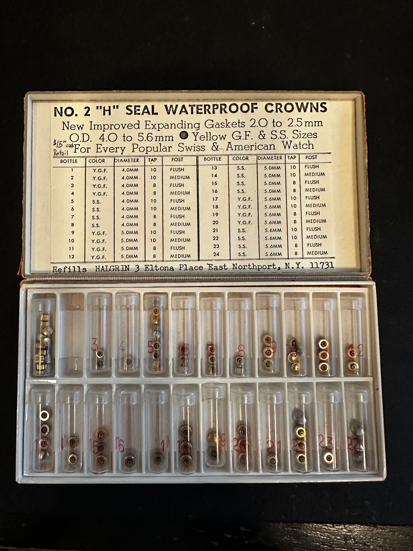 HALGRIN Assortment No. 2 "H" Seal (O-Ring) Waterproof Crowns in Box