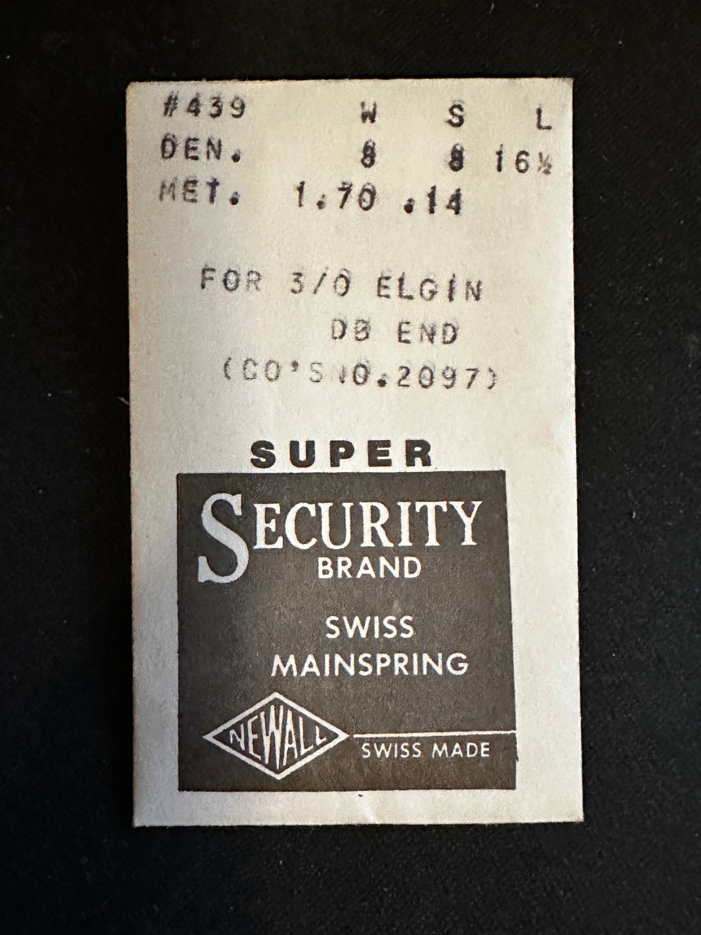 Newall SUPER Security Mainspring #439 for Elgin 0s Factory No. 2097 / 6095 - Alloy