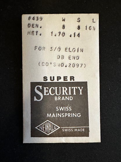 Newall SUPER Security Mainspring #439 for Elgin 0s Factory No. 2097 / 6095 - Alloy