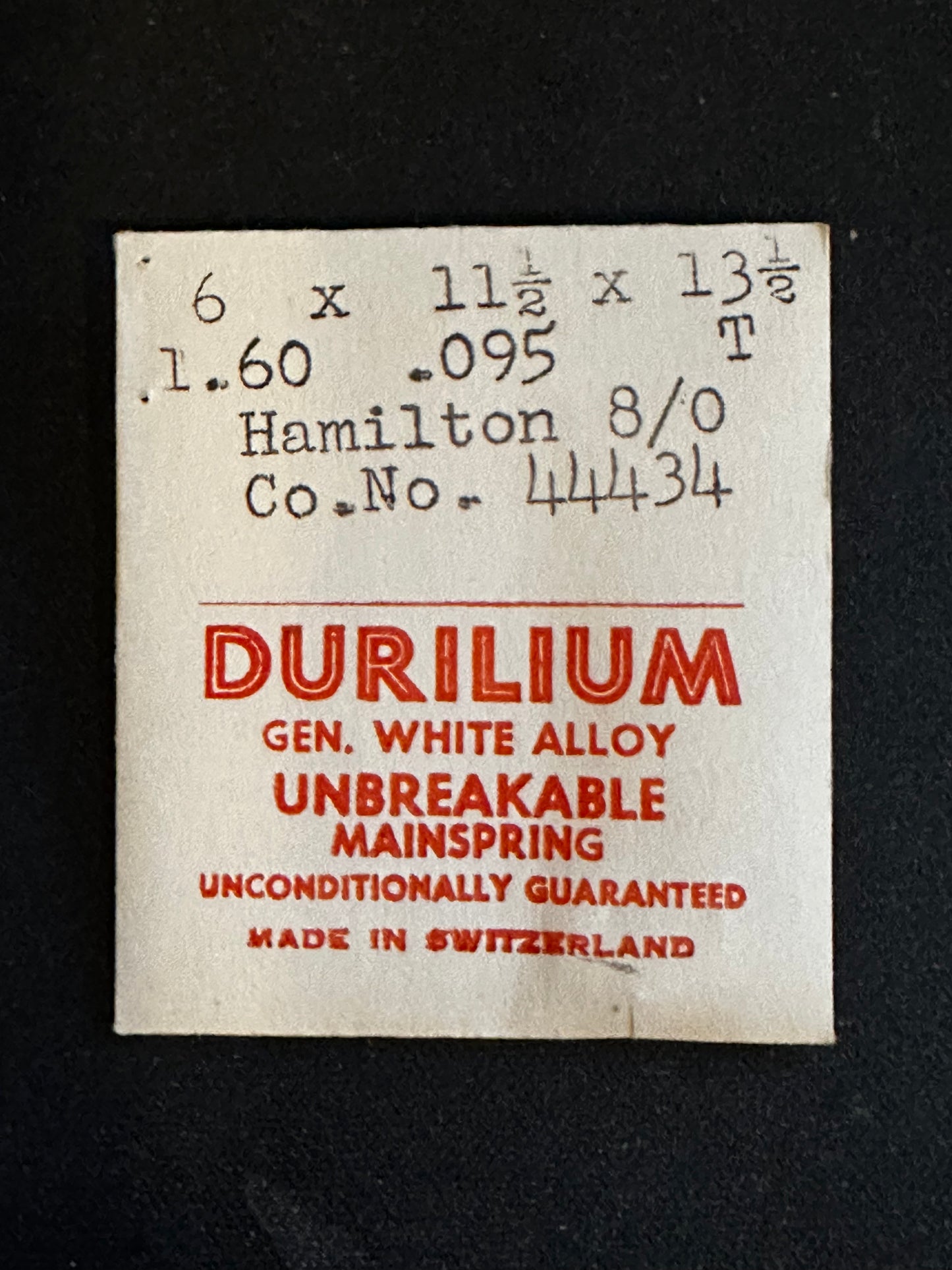 Durilium Mainspring for Hamilton 8/0s No. 44434 - Alloy