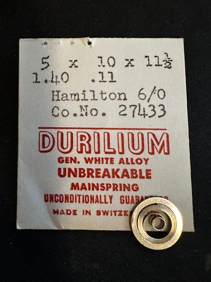 Durilium Mainspring for Hamilton 6/0s No. 27433 - Alloy