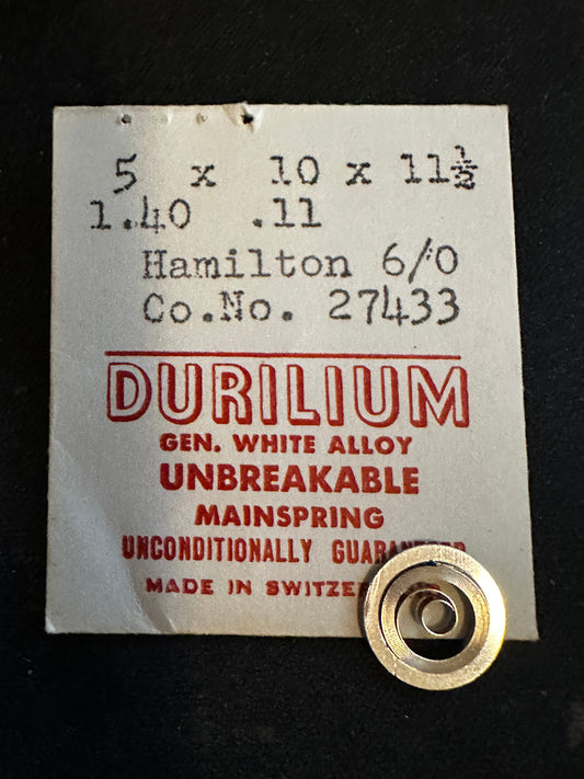 Durilium Mainspring for Hamilton 6/0s No. 27433 - Alloy