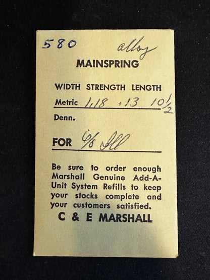 Marco Mainspring 580P for 6/0s Illinois Factory No. 47364 - Alloy