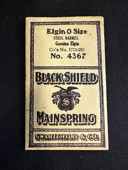 Swartchild Black Shield Mainspring #4367 for Elgin 0s No. 1713 - Steel