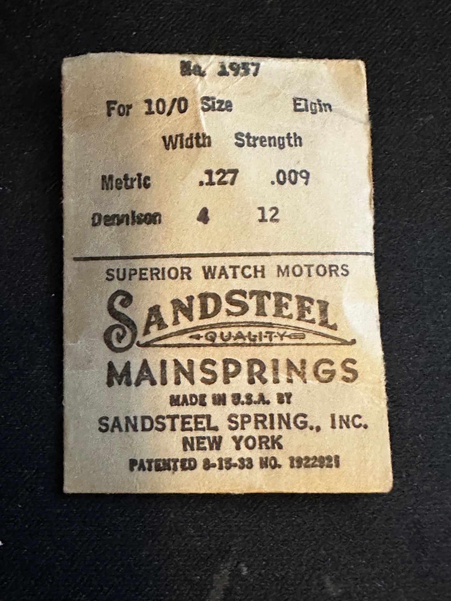 Sandsteel Mainspring - Elgin 1957 for 10/0s & 18/0s movements - Steel