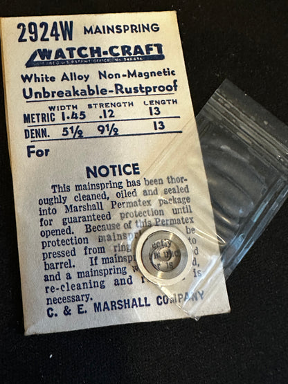 WATCH-CRAFT Mainspring 2924W for Diehl 157/01, /02, /03, /04, Junghans 693.40 - Alloy