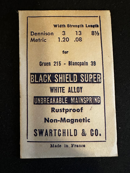 Swartchild Black Shield SUPER Mainspring for Gruen 215, Blancpain 39 - Alloy