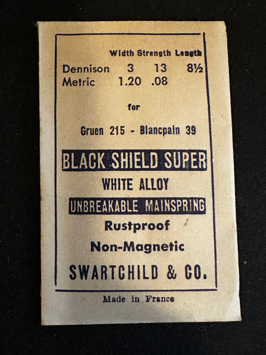Swartchild Black Shield SUPER Mainspring for Gruen 215, Blancpain 39 - Alloy