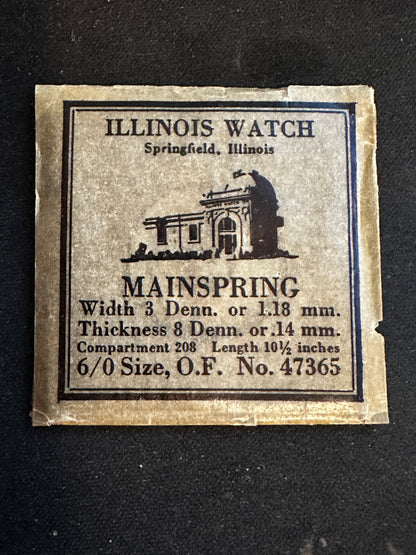 Illinois Factory Mainspring No. 47365 for 6/0s O.F. movements - Steel