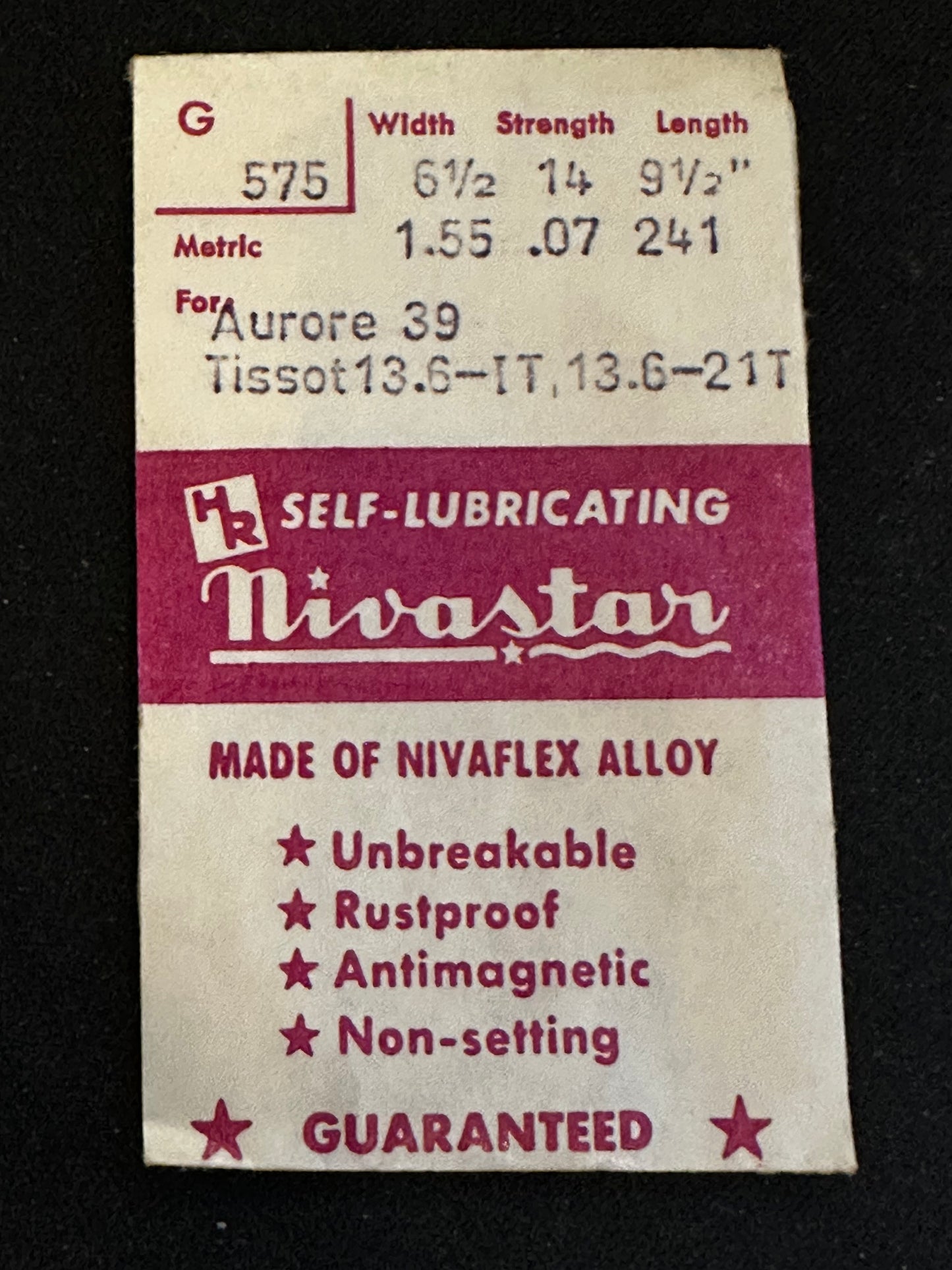 HR Nivastar Mainspring G575 for Aurore 39, Tissot 13.6-IT & 13.6-21T - Alloy