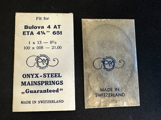 PM Mainspring for ETA caliber 651, Bulova caliber 4AT - ONYX Steel