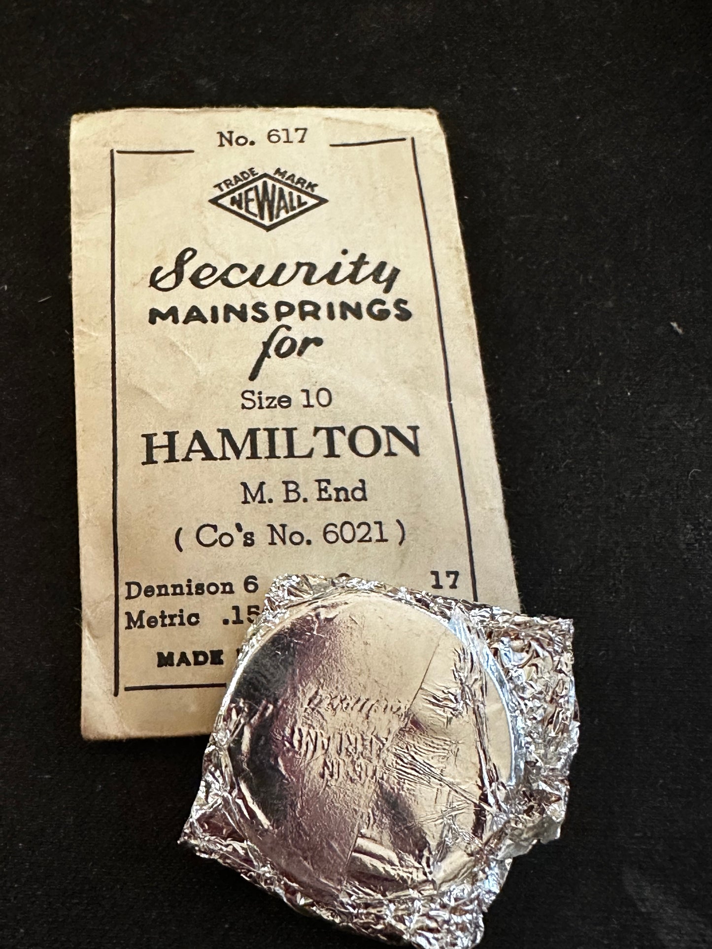 Newall Mainspring #617 for Hamilton 10s Factory No. 6021 - Steel