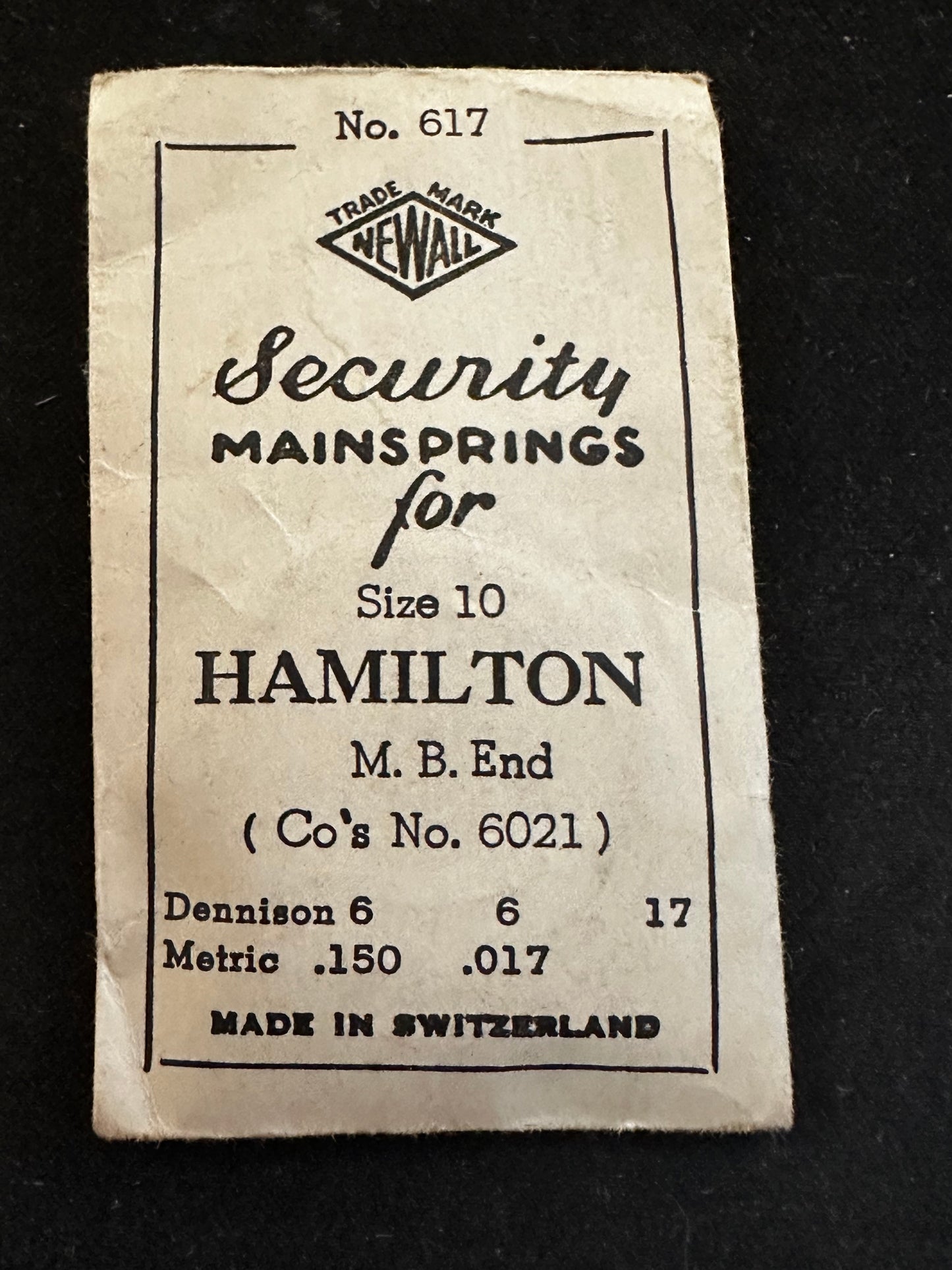 Newall Mainspring #617 for Hamilton 10s Factory No. 6021 - Steel