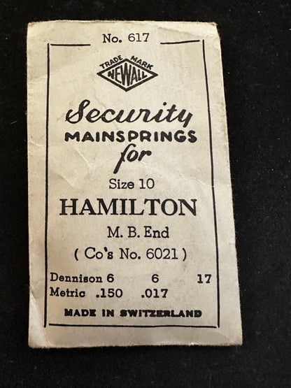 Newall Mainspring #617 for Hamilton 10s Factory No. 6021 - Steel
